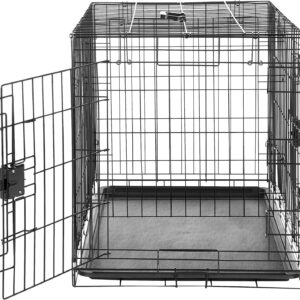 Durable Foldable Metal Dog Crate with Double Door and Removable Tray
