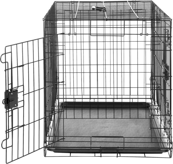 Durable Foldable Metal Dog Crate with Double Door and Removable Tray